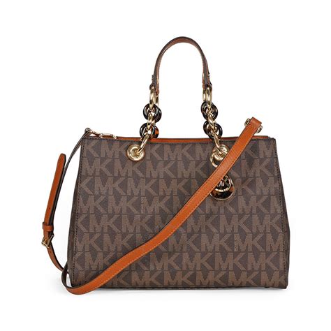 michael kors cynthia medium brown pvc logo satchel|Bags .